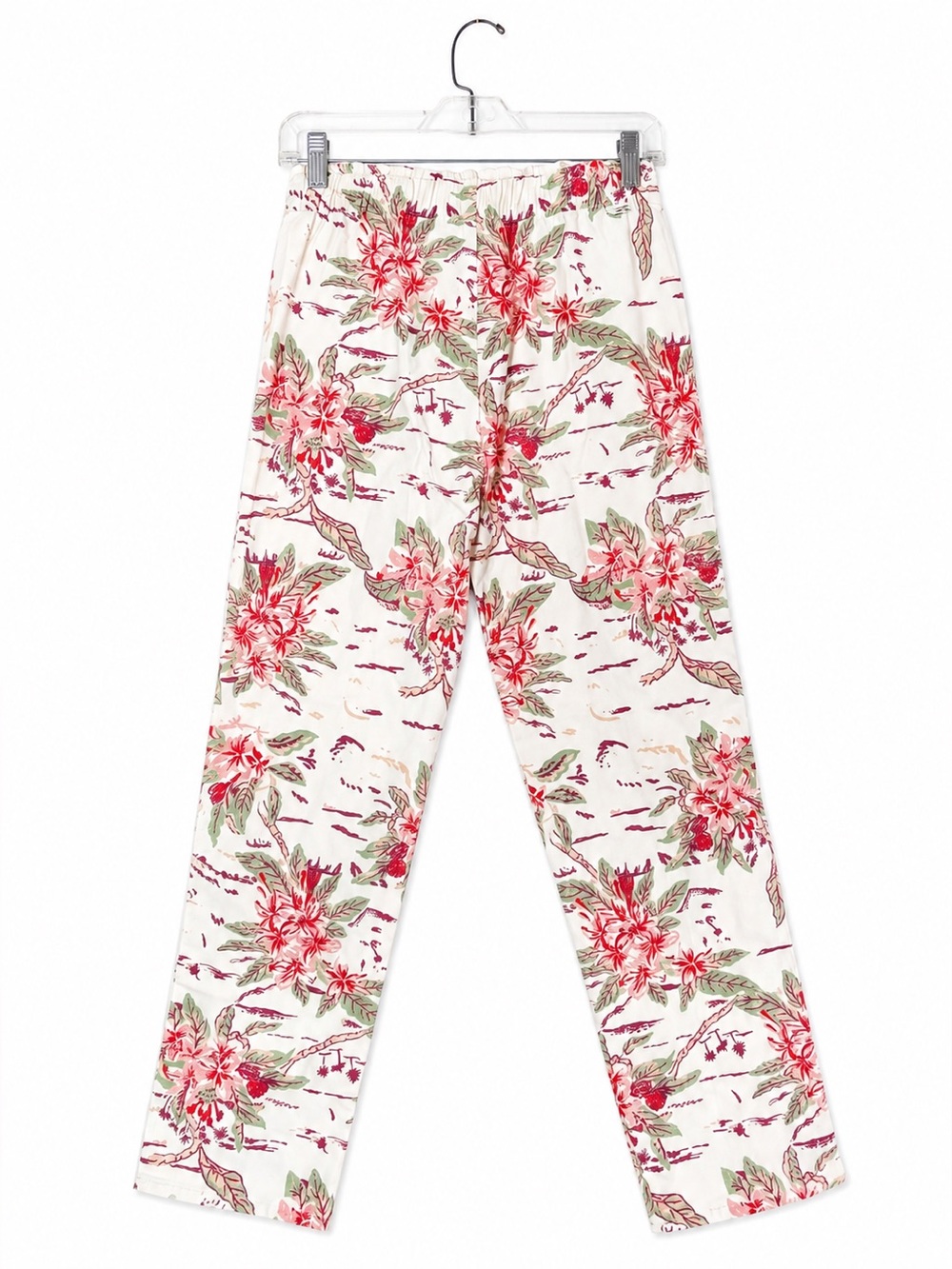 MOTHER high Rise Cream Floral Print Pants with Pink & Green Motif